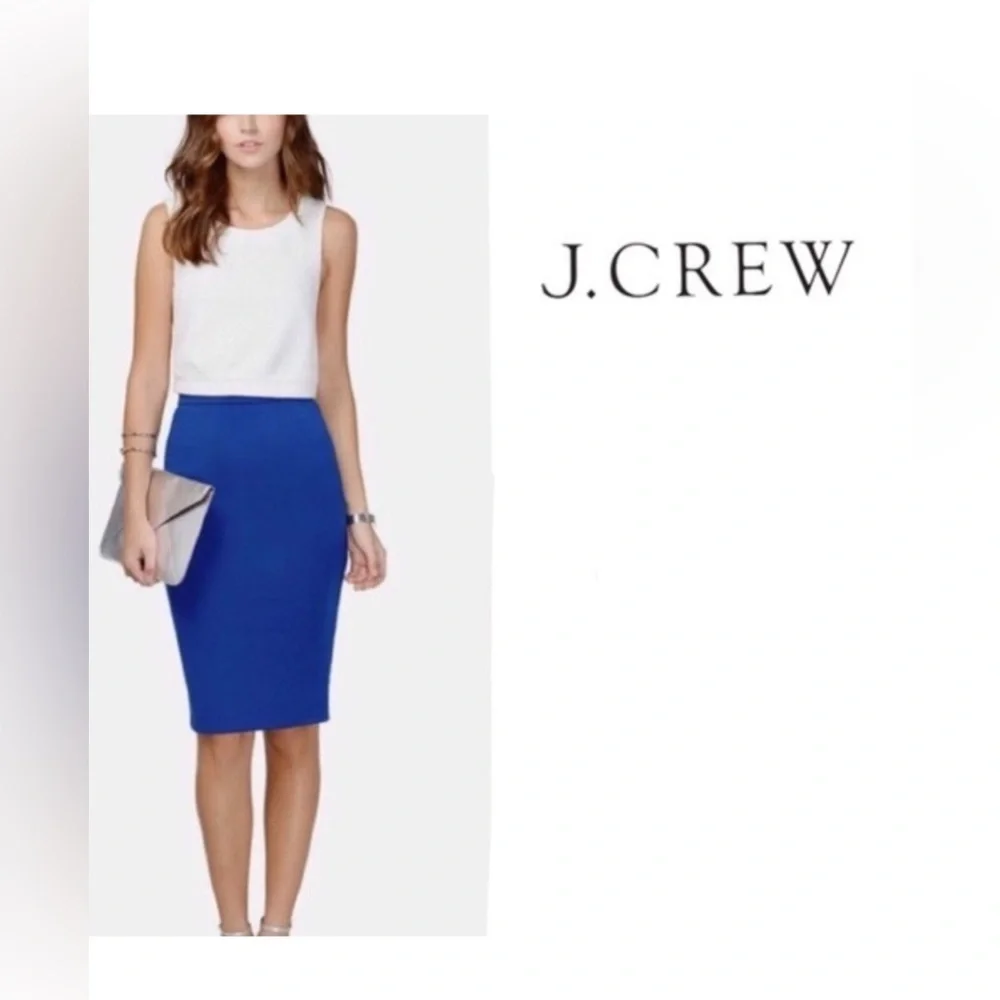J. Crew Cobalt Blue 100% Wool Midi Pencil Skirt Office Business Sophistication - Picture 2 of 11